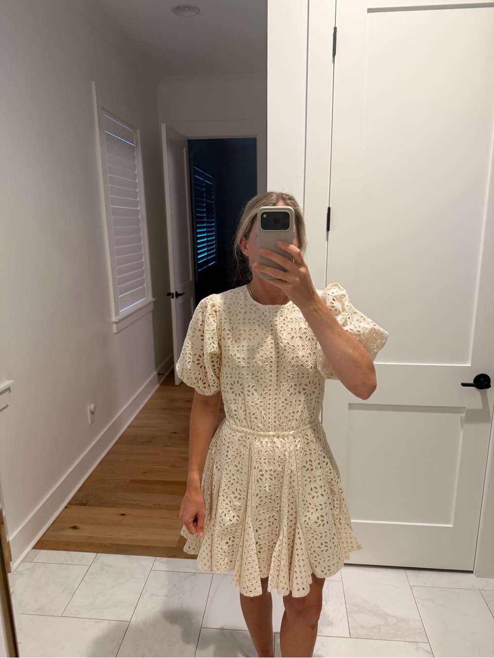 RHODE Cream Eyelet Puff-Sleeve Mini Dress size Small